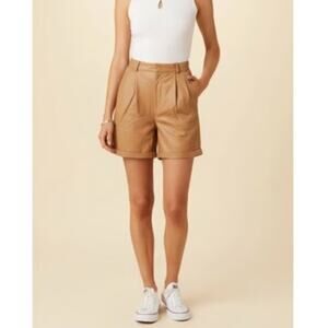 NWT Deadwood Suzy Tan Leather Shorts Pleated High Rise Lambskin US 6